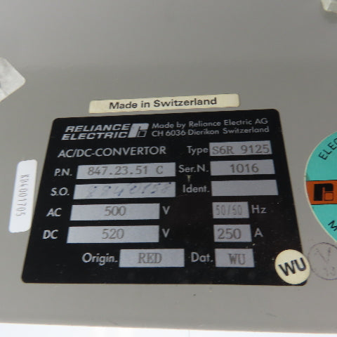 Reliance Electric S6R 9125 Maxitron 9000 250A AC/DC Converter 500VAC 520VDC