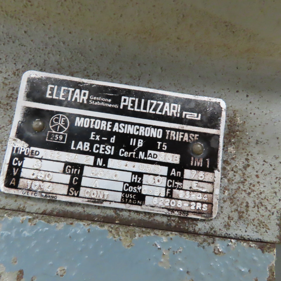 Pellizzari 7.8Hp 480V 3500RPM Backward Incline Centrifugal Blower