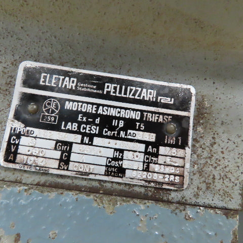 Pellizzari 7.8Hp 480V 3500RPM Backward Incline Centrifugal Blower
