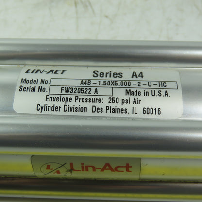LIN-ACT A4B-1.50x5.00-2-U-HC Double Acting  Air Cylinder 1-1/2" Bore 5" Stroke