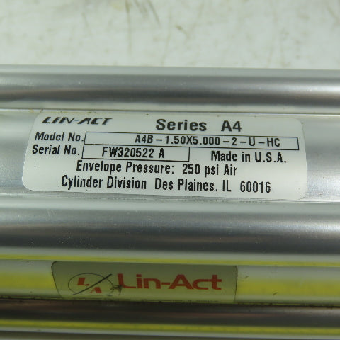 LIN-ACT A4B-1.50x5.00-2-U-HC Double Acting  Air Cylinder 1-1/2" Bore 5" Stroke