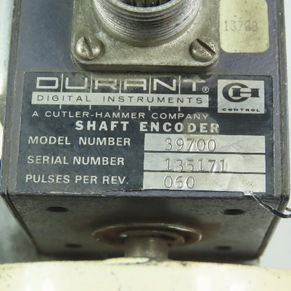 Durrant Cutler Hammer 39700 Shaft Encoder .060 Pulses Per Rev W/Swing Arm