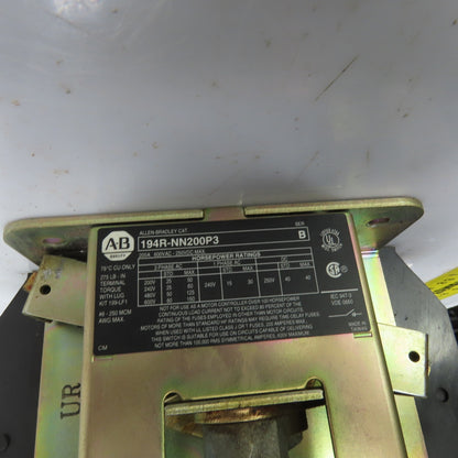 Allen Bradley 194R-NN200P3 Ser B 200A Rotary Disconnect Switch 600V AC 3PH