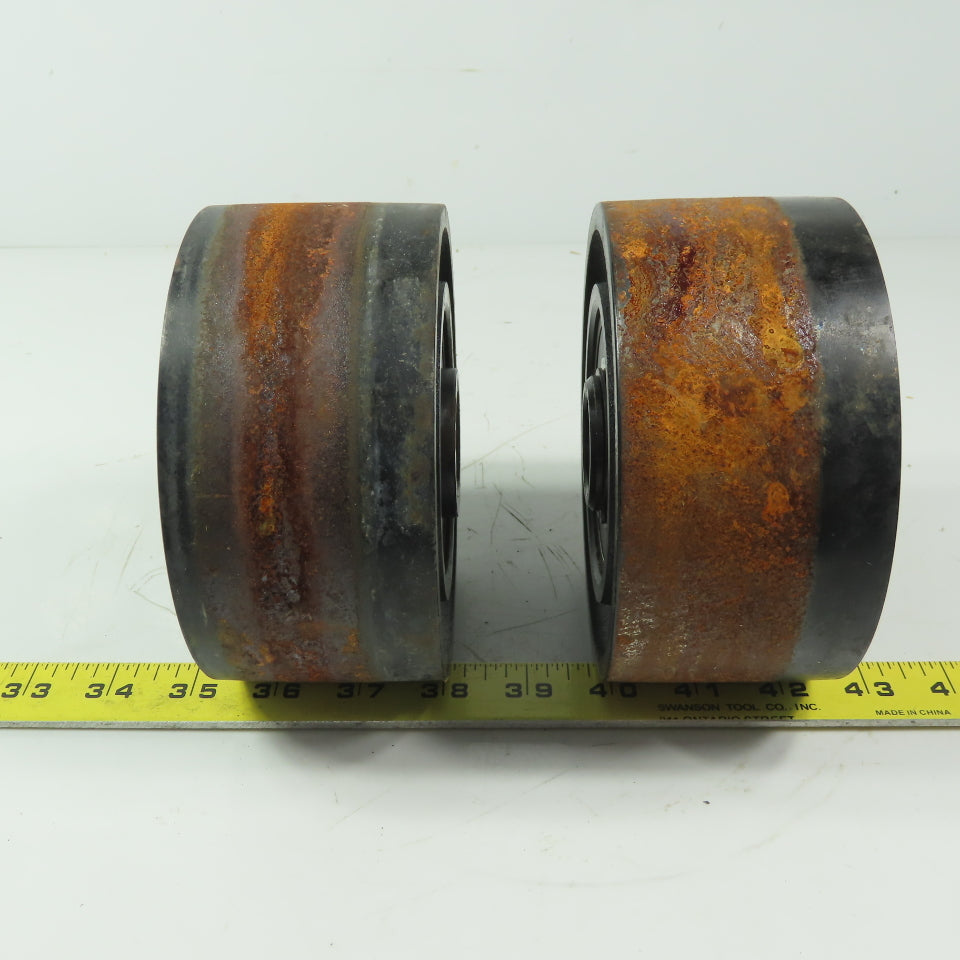 Heavy Duty 5-1/2" Dia x 2-3/8" Wide 1" Roller Bearing Hex Shaft Iron Wheel Lot/2