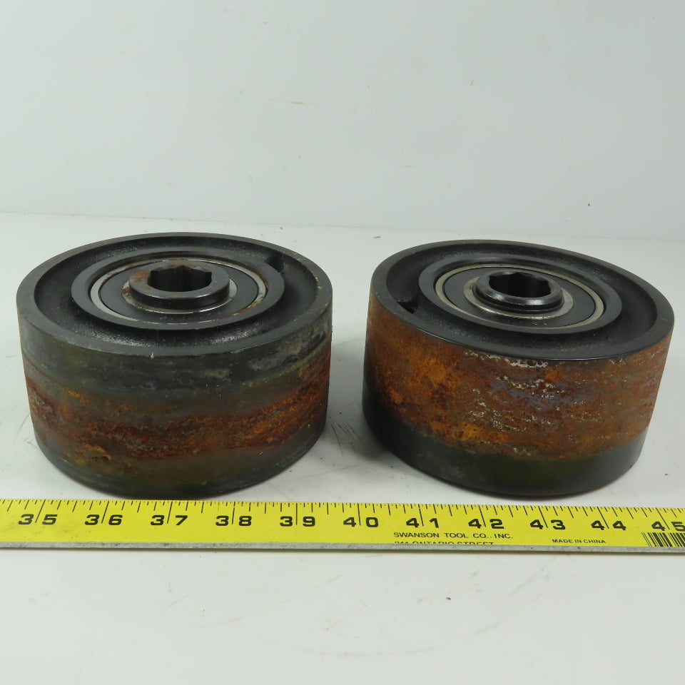 Heavy Duty 5-1/2" Dia x 2-3/8" Wide 1" Roller Bearing Hex Shaft Iron Wheel Lot/2