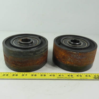 Heavy Duty 5-1/2" Dia x 2-3/8" Wide 1" Roller Bearing Hex Shaft Iron Wheel Lot/2