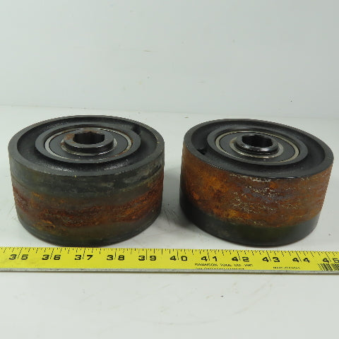Heavy Duty 5-1/2" Dia x 2-3/8" Wide 1" Roller Bearing Hex Shaft Iron Wheel Lot/2