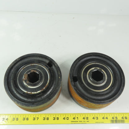 Heavy Duty 5-1/2" Dia x 2-3/8" Wide 1" Roller Bearing Hex Shaft Iron Wheel Lot/2