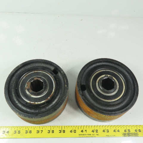 Heavy Duty 5-1/2" Dia x 2-3/8" Wide 1" Roller Bearing Hex Shaft Iron Wheel Lot/2