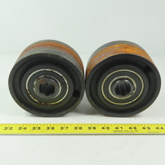 Heavy Duty 5-1/2" Dia x 2-3/8" Wide 1" Roller Bearing Hex Shaft Iron Wheel Lot/2