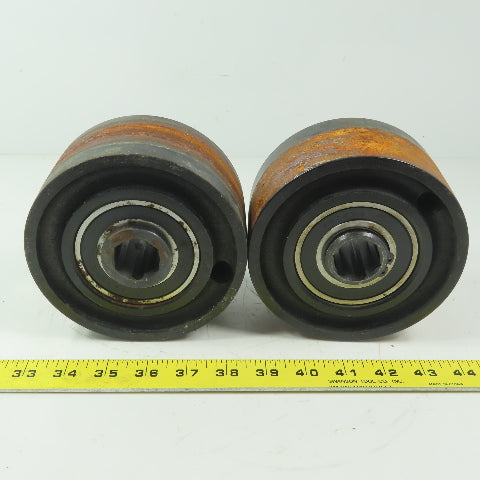 Heavy Duty 5-1/2" Dia x 2-3/8" Wide 1" Roller Bearing Hex Shaft Iron Wheel Lot/2