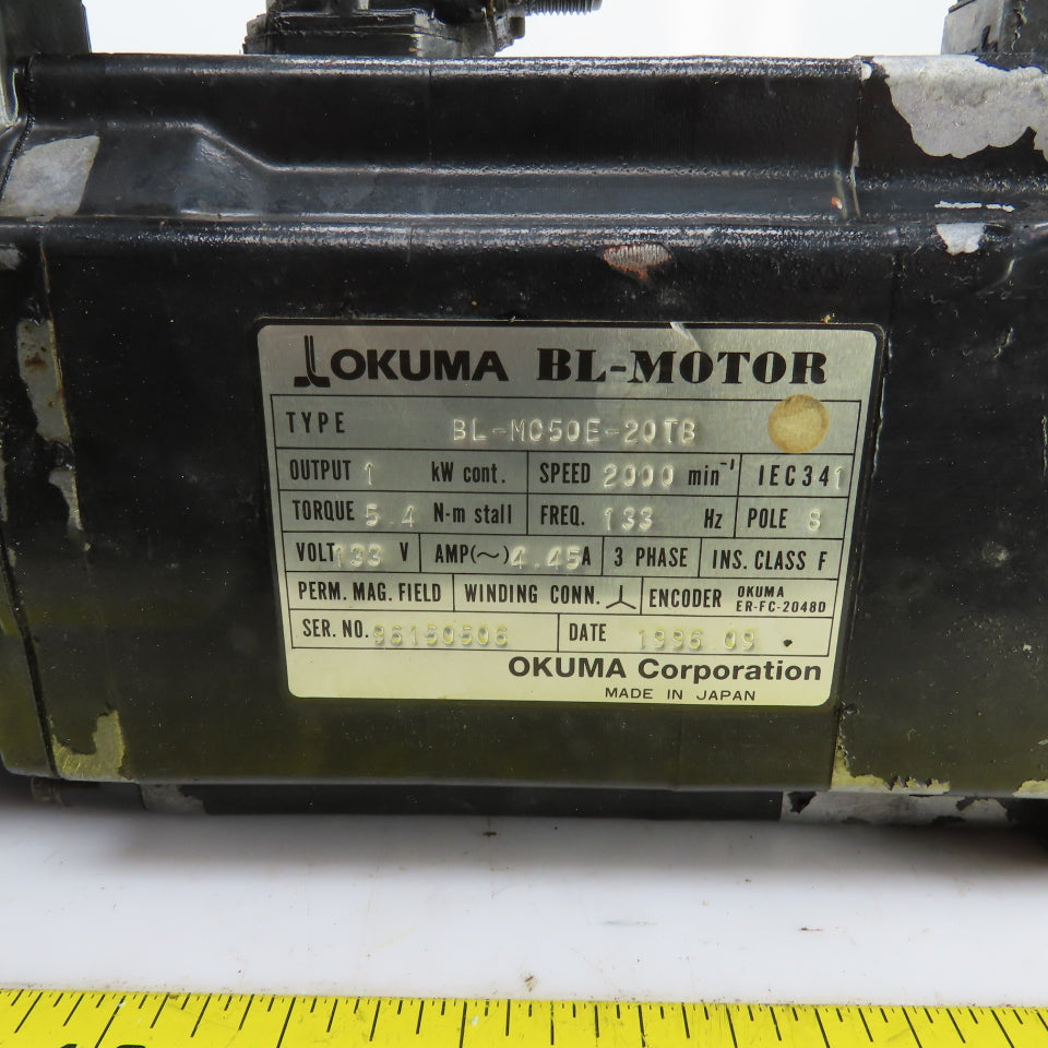 Okuma BL-MC50E-20TB 1kW AC Servo Motor 2000RPM 133V 3PH W/Encoder ER-FC-2048D