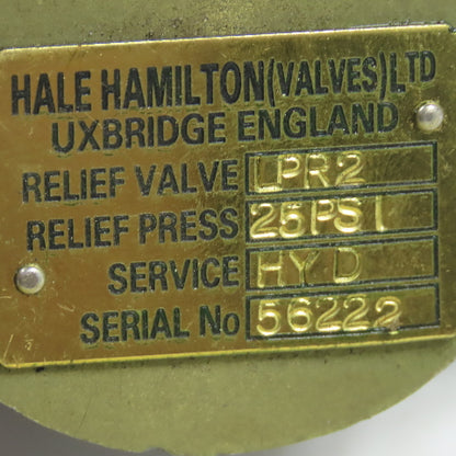 Hale Hamilton LPR2 Hydraulic Low Pressure Relief Valve 25PSI
