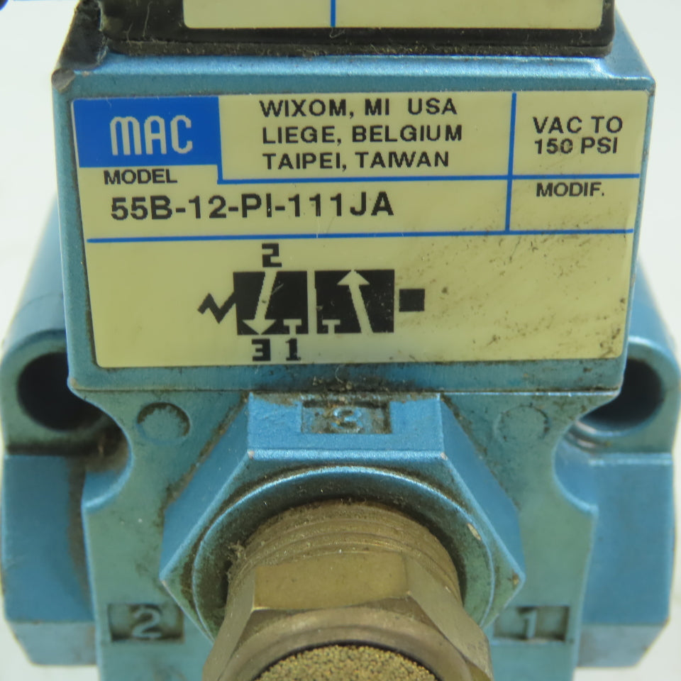 MAC 55B-12-PI-111JA Pneumatic Solenoid Valve 3/8" NPT W/PID-111JA 120V Coil