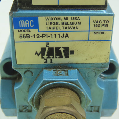 MAC 55B-12-PI-111JA Pneumatic Solenoid Valve 3/8" NPT W/PID-111JA 120V Coil