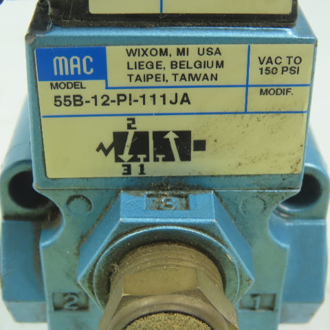 MAC 55B-12-PI-111JA Pneumatic Solenoid Valve 3/8" NPT W/PID-111JA 120V Coil