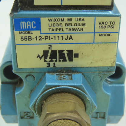 MAC 55B-12-PI-111JA Pneumatic Solenoid Valve 3/8" NPT W/PID-111JA 120V Coil