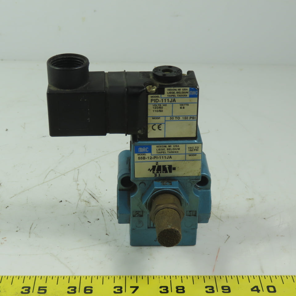 MAC 55B-12-PI-111JA Pneumatic Solenoid Valve 3/8" NPT W/PID-111JA 120V Coil