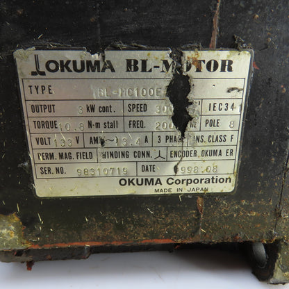 Okuma BL-MC100E-30S 3kW AC Servo Motor 3000RPM 133V 3PH W/Encoder