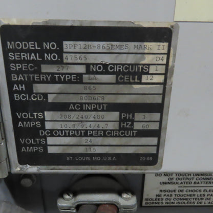 Precision 3PF12B-865EMES Mark II 24V Forklift Battery Charger 208-230 480V 3Ph