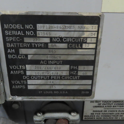 Precision 3PF12B-865EMES Mark II 24V Forklift Battery Charger 208-230 480V 3Ph