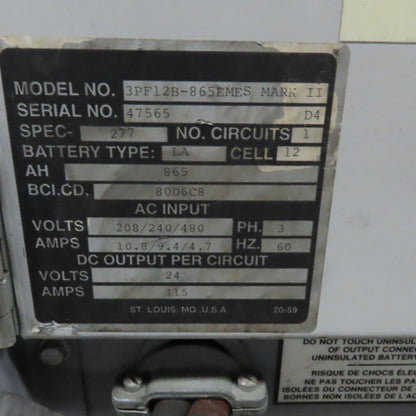 Precision 3PF12B-865EMES Mark II 24V Forklift Battery Charger 208-230 480V 3Ph