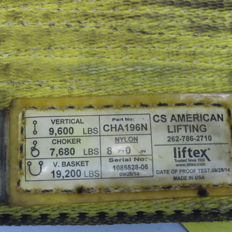 Liftex CHA196N 6"x8' Nylon Web  Sling W/Choker Fittings 19,200LB V Basket Cap