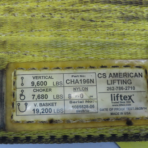 Liftex CHA196N 6"x8' Nylon Web  Sling W/Choker Fittings 19,200LB V Basket Cap