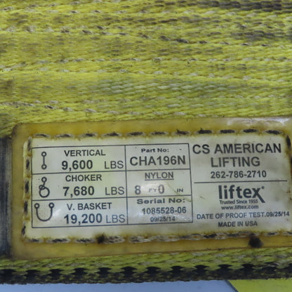 Liftex CHA196N 6"x8' Nylon Web  Sling W/Choker Fittings 19,200LB V Basket Cap