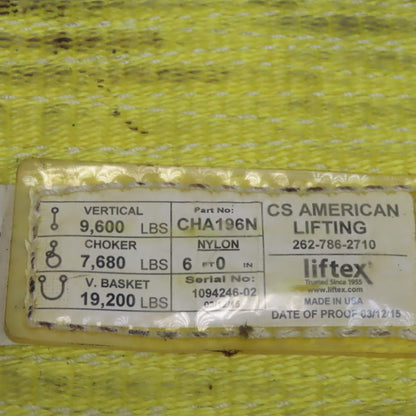Liftex CHA196N 6"x6' Nylon Web  Sling W/Choker Fittings 19,200LB V Basket Cap