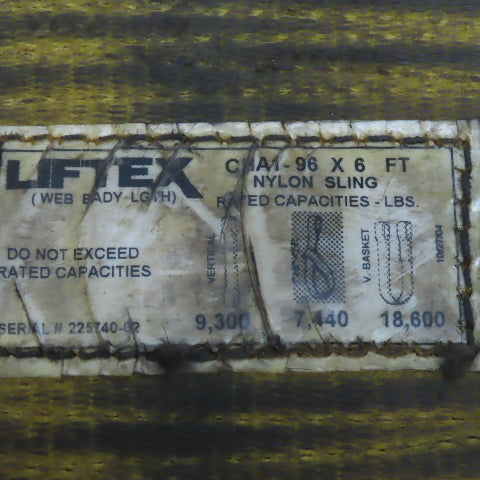 Liftex CHA1-96 6"x 6' Nylon Web  Sling W/Choker Fittings 18,600LB V Basket Cap