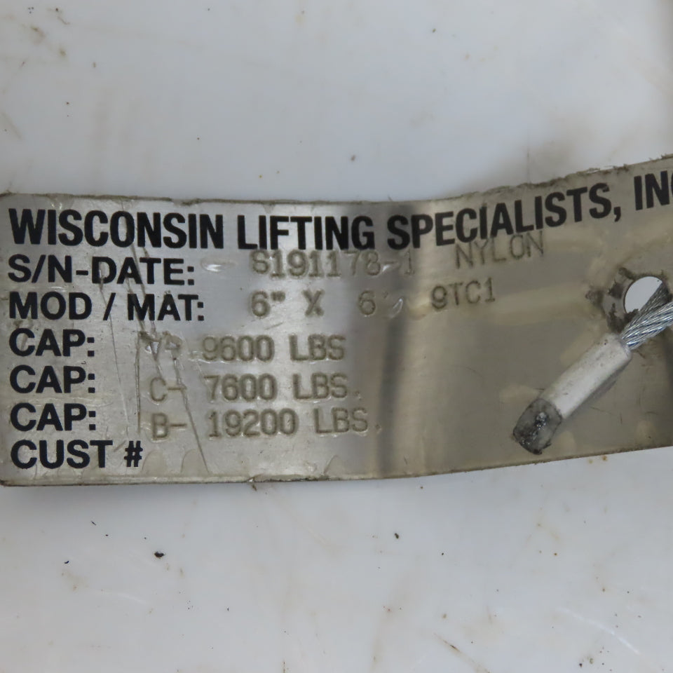Wisconsin Lifting 6"x6' Nylon 2ply Sling W/Choker Fittings 19,200LB V Basket Cap