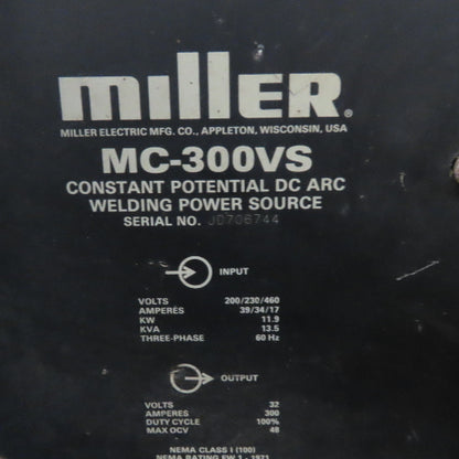 Miller MC-300VS 36V DC ARV Welding Package W/ Casters D-54A Feeder