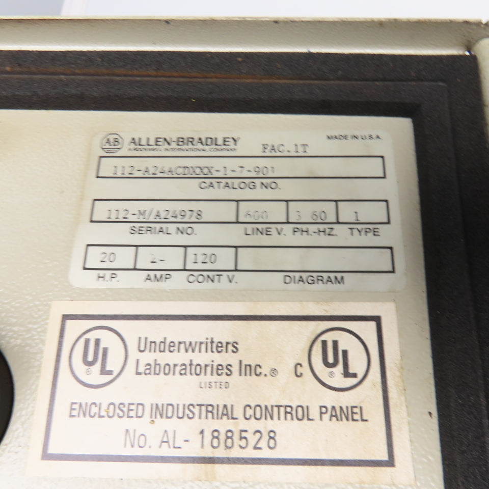 Allen Bradley 112-A24 600V Combination Starter 20Hp 120V Control Parts/Repair