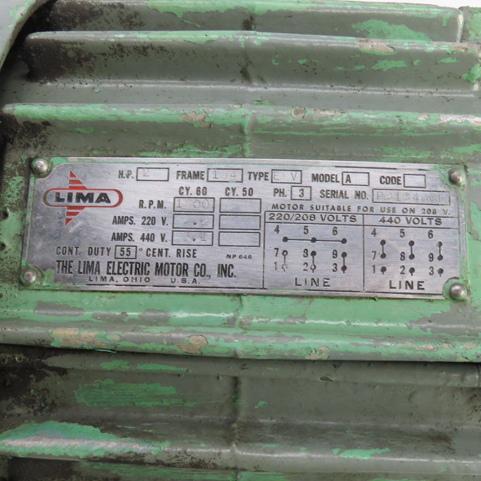 Lima Model A 2HP AC Electric Motor 1800RPM 208-220/440V 3PH 184 Frame