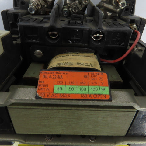 Klockner Moeller DIL 4-22-NA 600V AC Contactor 100HP 3PH 120V Coil W/Overload
