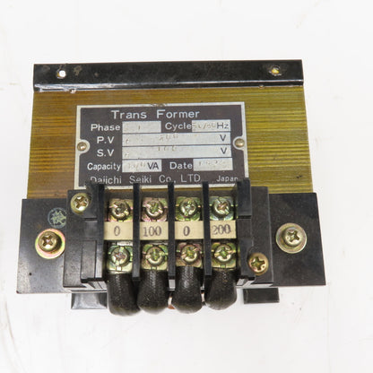 Daiichi Seiki 200V Pri 100V Sec 100VA 1Ph Transformer