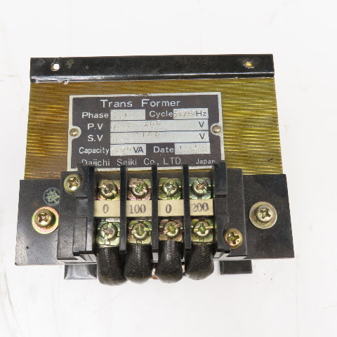 Daiichi Seiki 200V Pri 100V Sec 100VA 1Ph Transformer