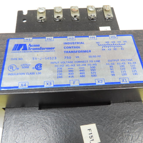 Acme TA-2-54523 208-240/480-600V Pri 110/120V Sec 50/60Hz 750VA Transformer
