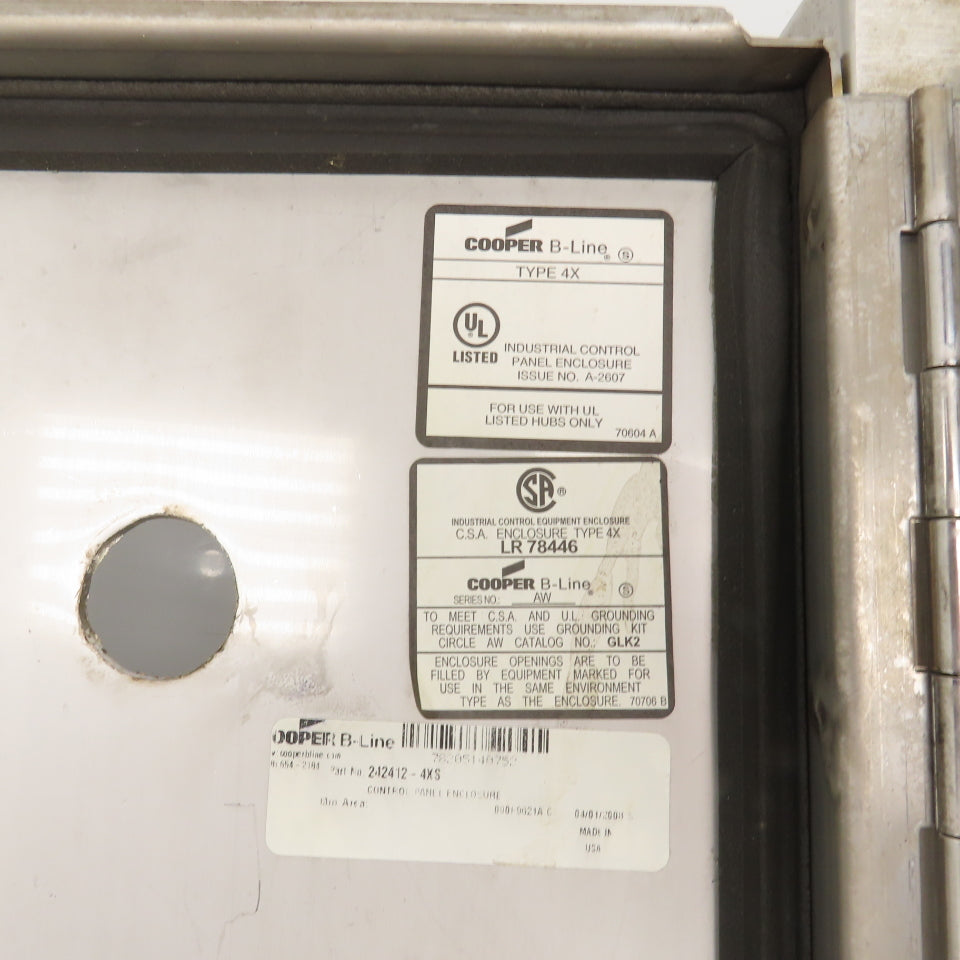 Cooper 24" x 24" x 12" Wall Mount Stainless Steel Electrical Enclosure Type 4X