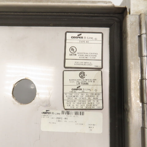 Cooper 24" x 24" x 12" Wall Mount Stainless Steel Electrical Enclosure Type 4X