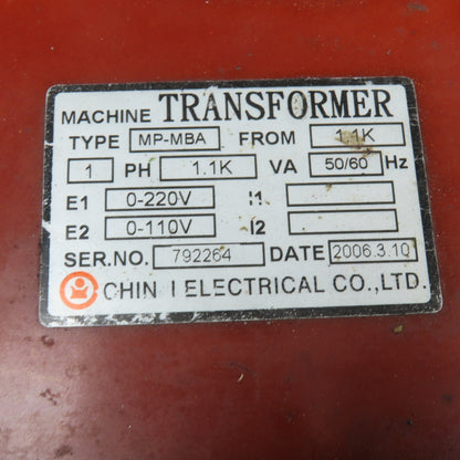 Chin I Electrical MP-MBA 0-220V Pri 1.1kVa 1Ph 0-110V Sec. 50/60Hz Transformer