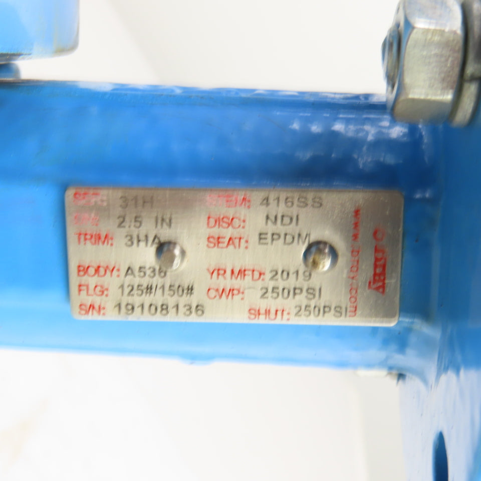 Bray Ser. 31H 2-1/2" Manual Butterfly Valve 250PSI 4-Bolt 7" Flange OD