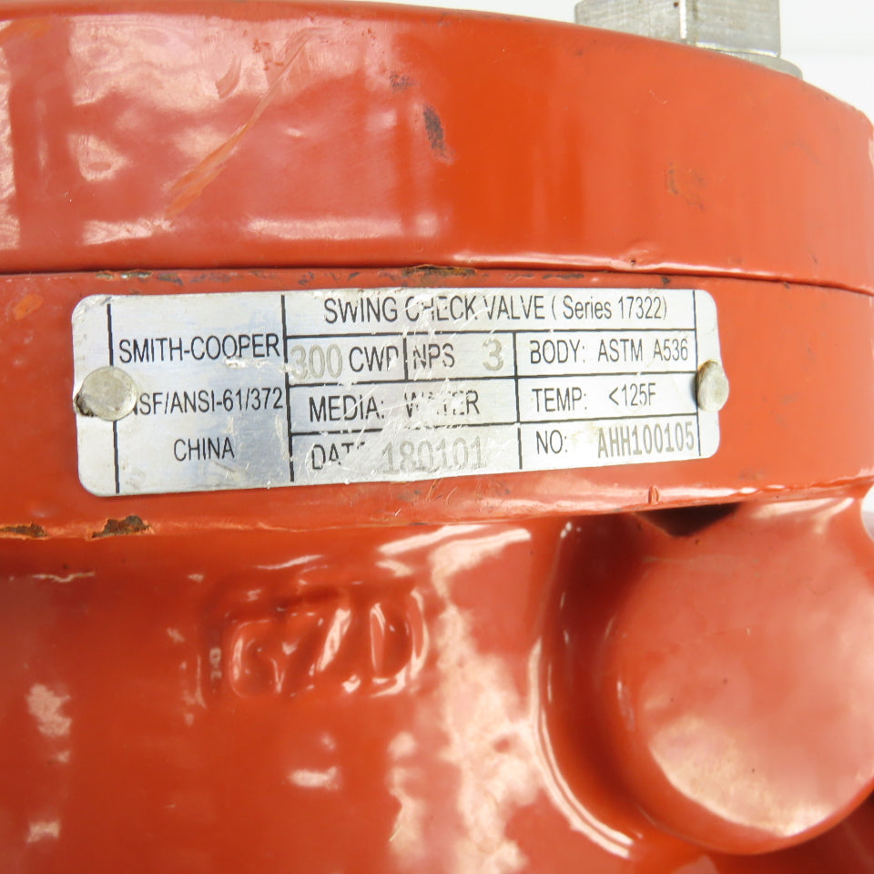 Smith-Cooper Series 17322 3" Flanged Ductile Iron Swing Check Valve 300 CWP