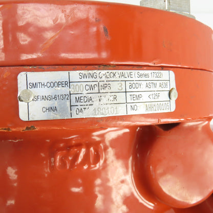 Smith-Cooper Series 17322 3" Flanged Ductile Iron Swing Check Valve 300 CWP