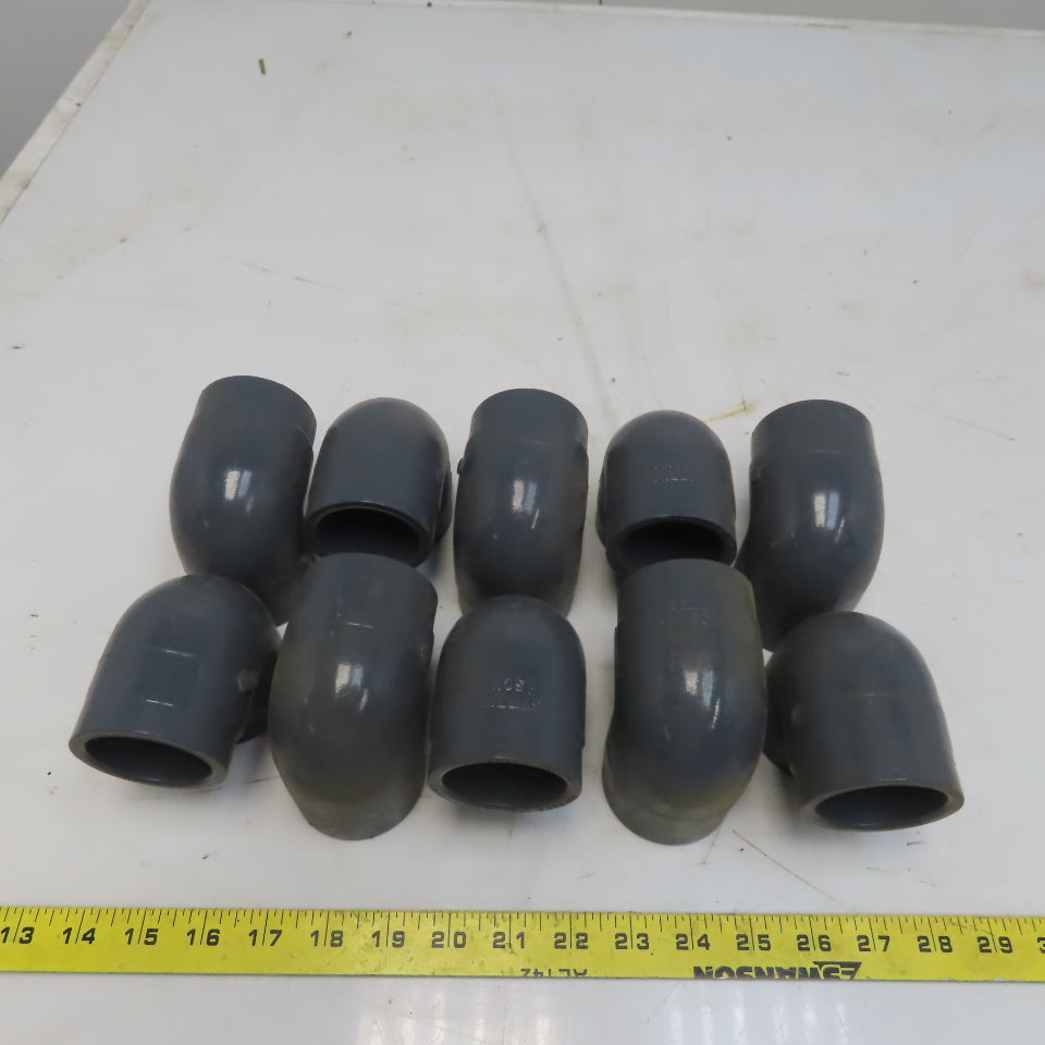 1-1/2" Slip Glue x 1-1/2" Slip Glue 90° Elbow Gray Sch 80 PVC Lot of 10