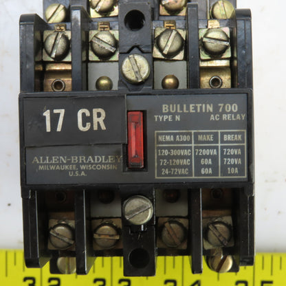 Allen Bradley 700-N400A1 Ser C Bulletin 700 Type N Control AC Relay 120V Coil