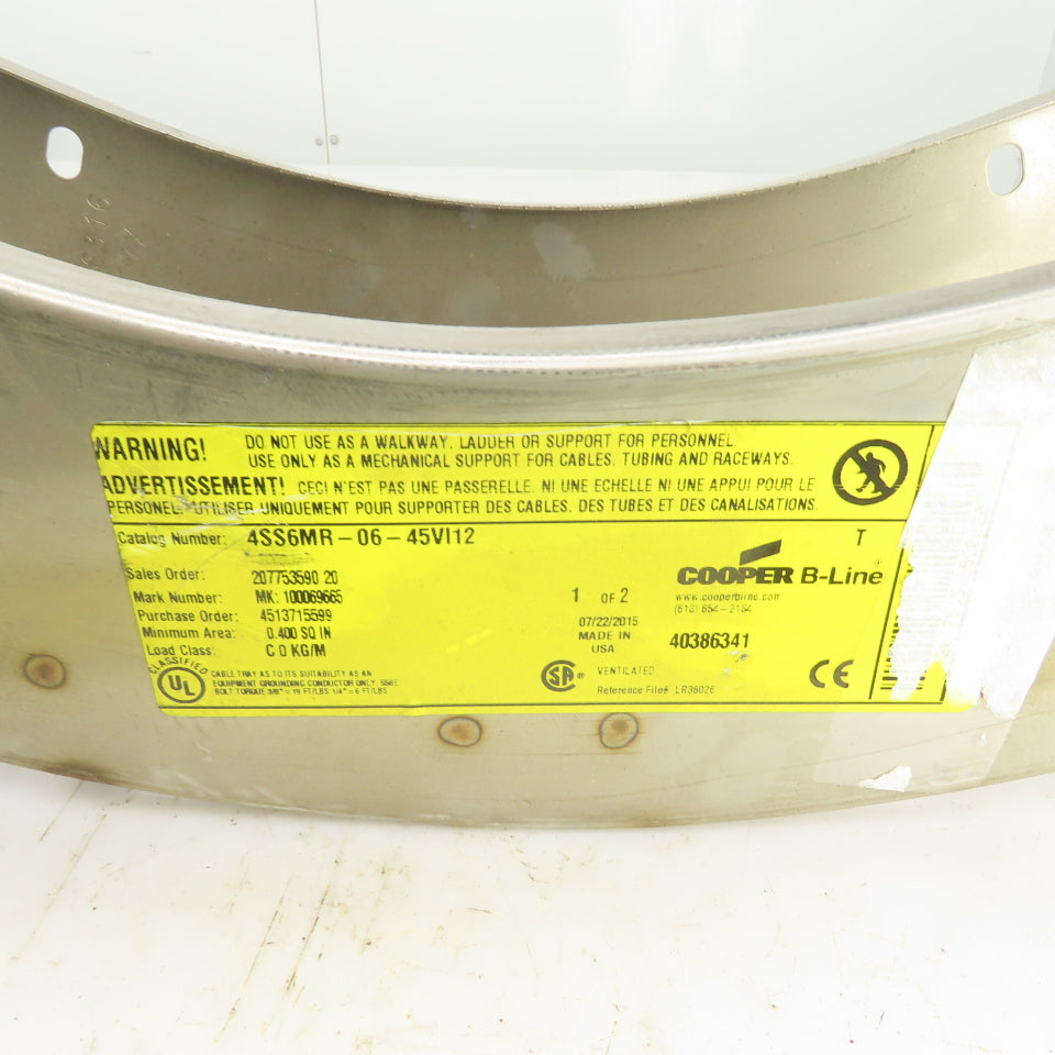 B-Line 4SS6MG-06-45VI12 Stainless Steel 45° Ladder Cable Tray Inside Bend 6"W