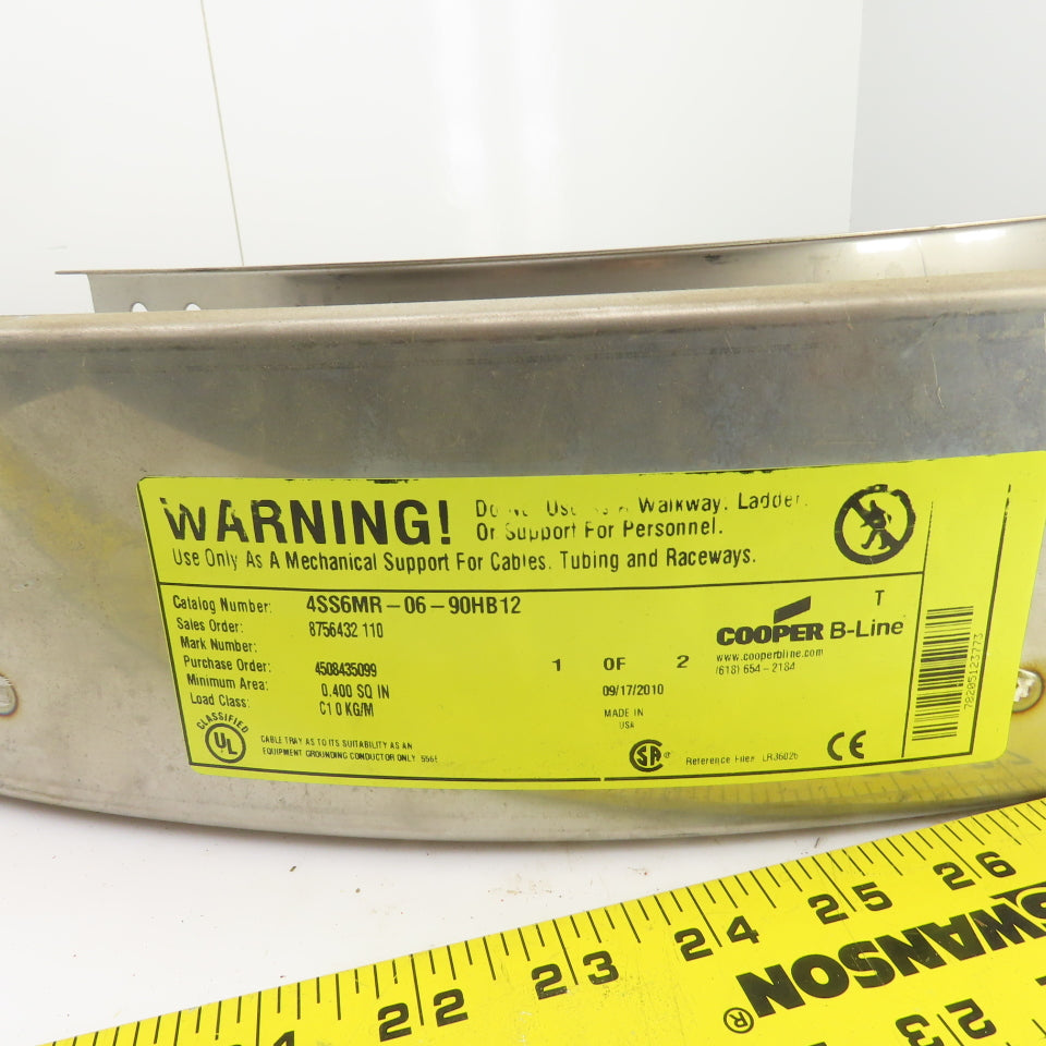 Cooper 90HB12 Stainless Steel 90 Deg Ladder Cable Tray 6"W x 4"H