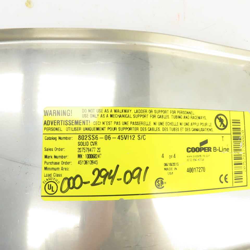Cooper 45VI12 Stainless Steel 45 Deg Ladder Cable Tray Cover 12" Radius